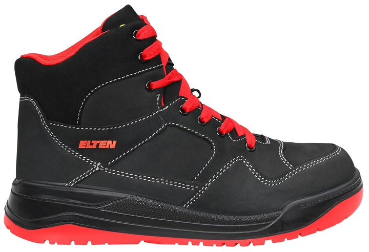 ELTEN Sicherheitsschuhe MAVERICK black-red Mid ESD S3, Herren, Leder, Stahlkappe, leicht, sportlich,