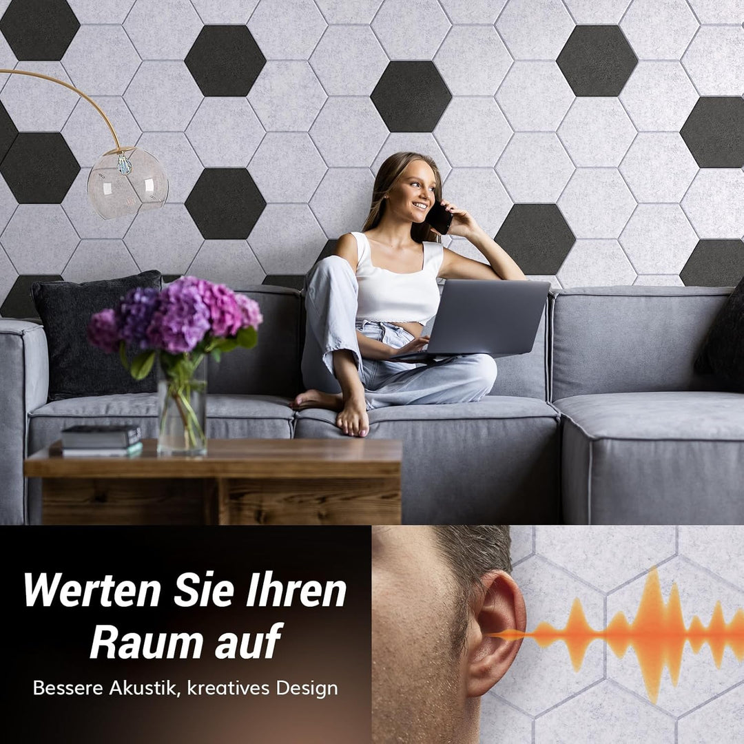 TONOR Schallschutzplatten, Wandpaneele für Akustische Behandlung und Wanddekoration, 6 St.Grau + 6 S