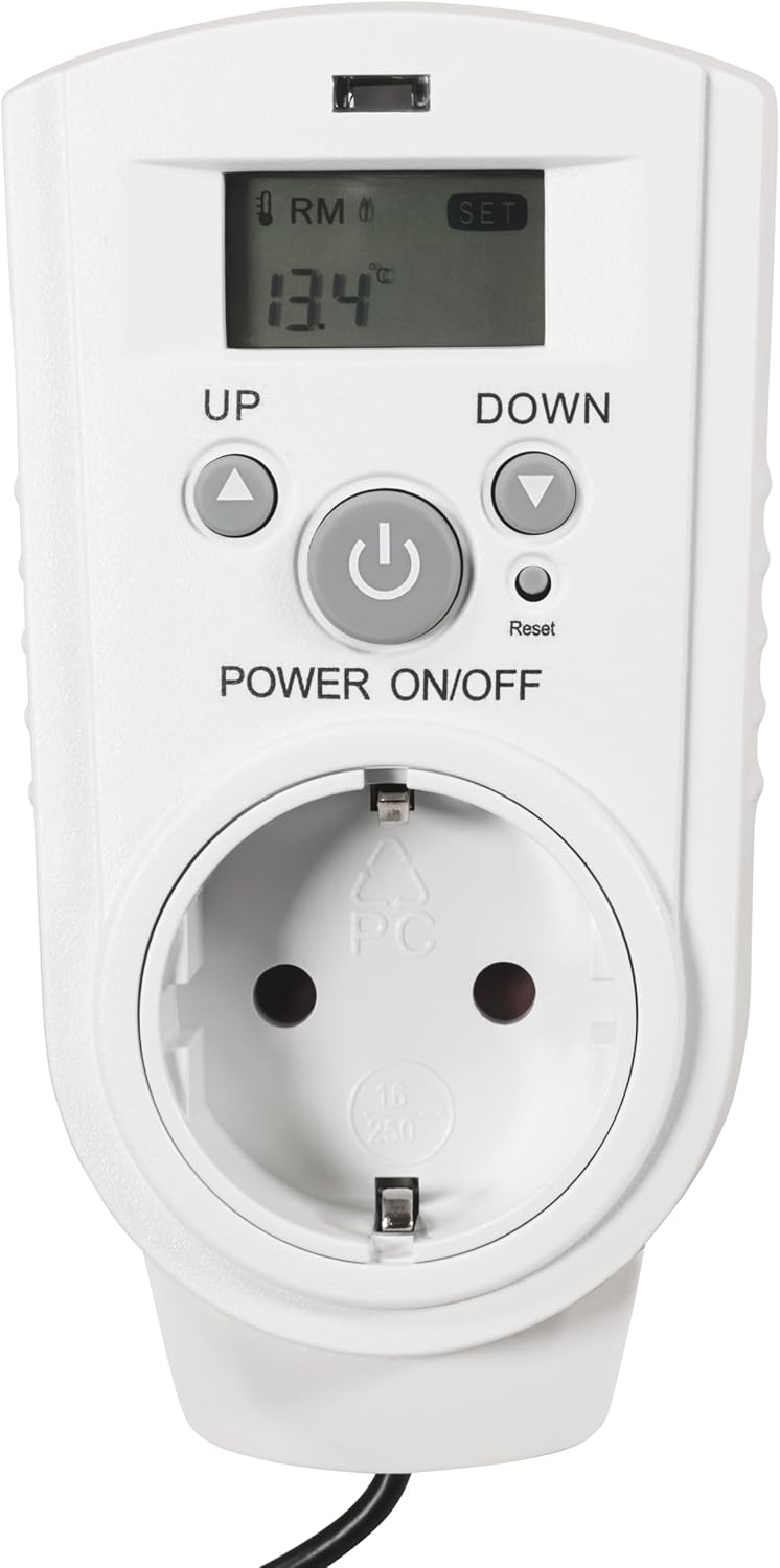 McPower Steckdosen Thermostat | TCU-540 | Klimaregelung 5-30°C, 3.680W 230V/16A inkl. Backup-Akku Di
