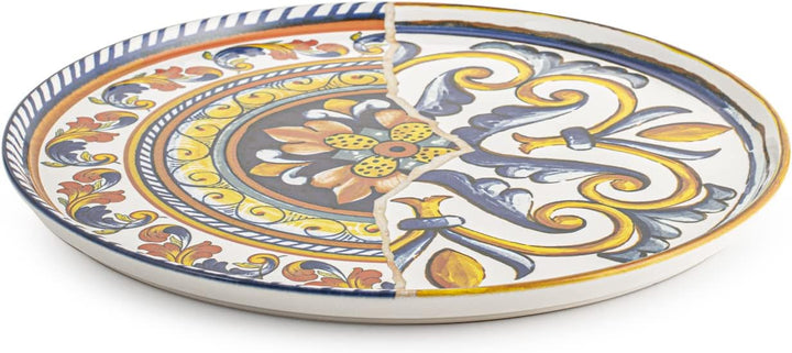 H+H Positano 6er Set Pizzateller aus Steinware, Mehrfarbig, 33 cm, Originelle und Künstlerische Deko