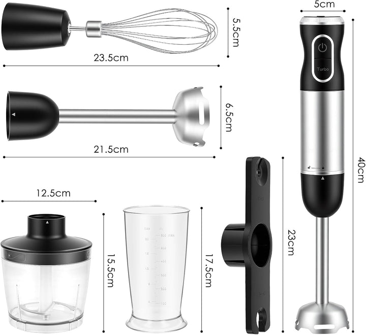 4-In-1 Elektrische Stabmixer, 1000 W Pürierstab mit 12 Geschwindigkeiten, Stabmixer Edelstahl Schnee