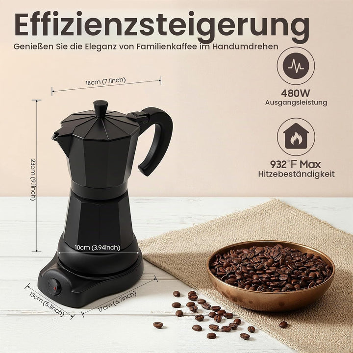 Espressokocher, 480W Elektrische Espressokanne 300ml Kaffeekanne 6 Tassen Mokkakanne mit Basis für H