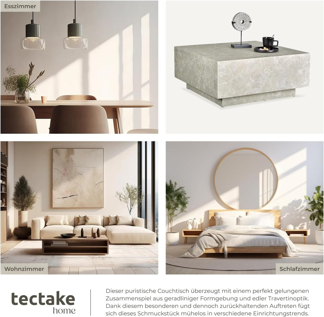 tectake® Couch Tisch, Room Decor in Travertin Steinoptik, Tisch Wohnzimmer, moderner Couchtisch, Bei