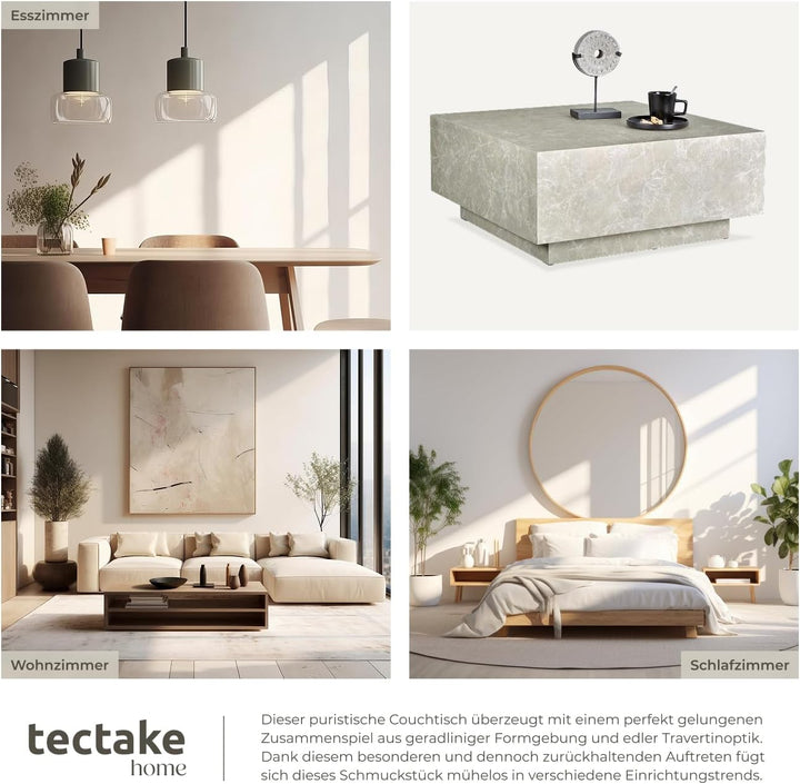 tectake® Couch Tisch, Room Decor in Travertin Steinoptik, Tisch Wohnzimmer, moderner Couchtisch, Bei
