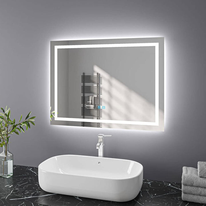 Badspiegel mit Beleuchtung 90x60 cm LED Spiegel Bad mit Touch-Schalter Beschlagfrei Badezimmerspiege