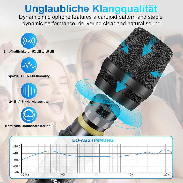 Aveek Kabelloses Mikrofonsystem mit 4er-Pack dynamischen Handmikrofonen, 79,9 m lange Reichweite, 40