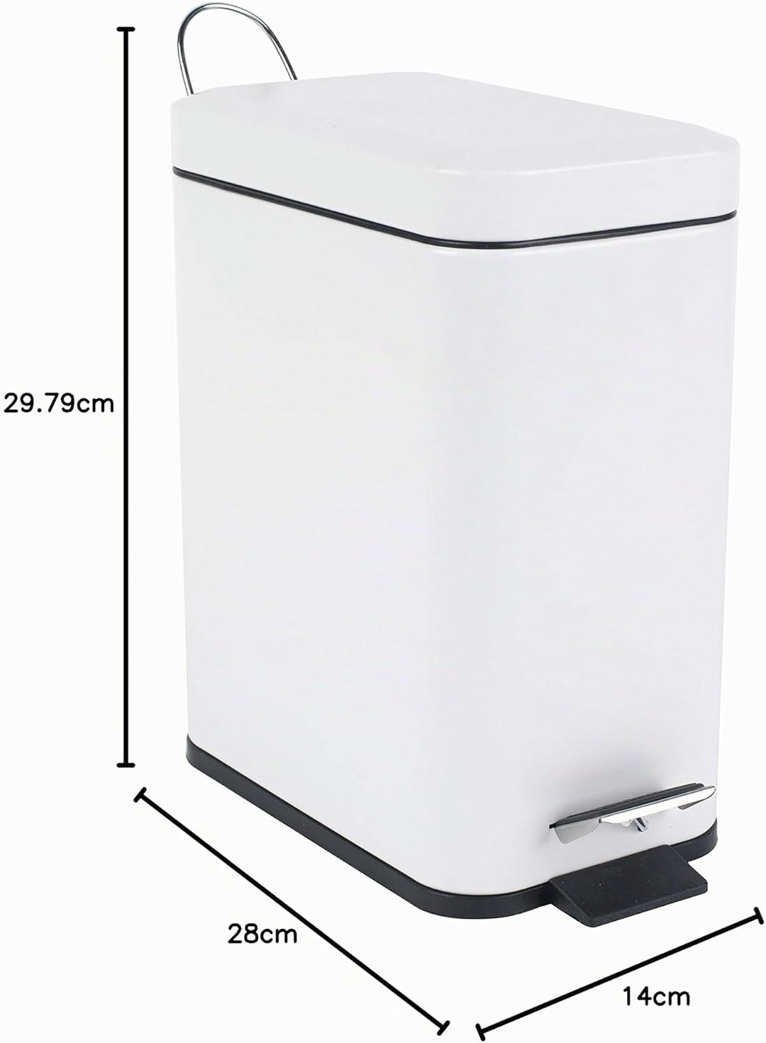 Beldray LA041173WHT Treteimer für Badezimmer – Abfalleimer mit rechteckigem Soft-Close-Deckel, Küche
