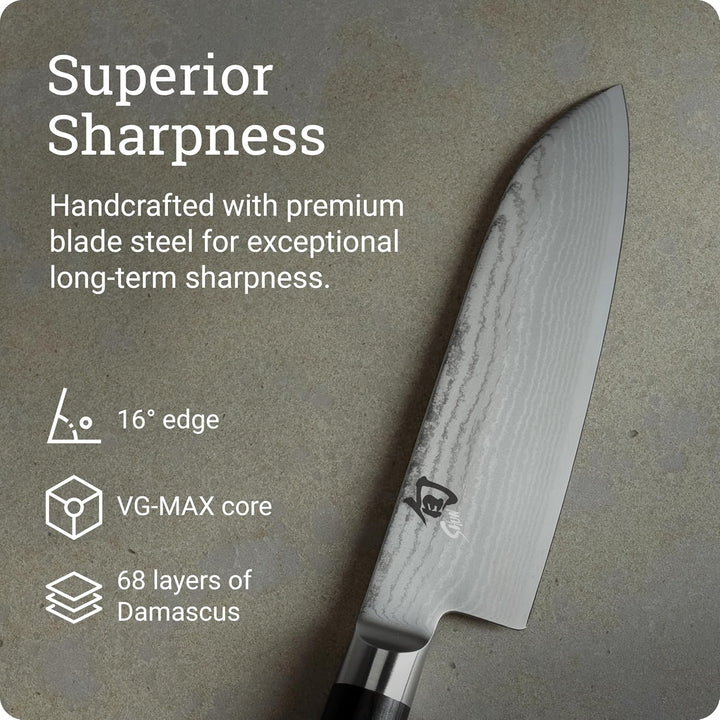 KAI Shun Classic Santoku 18 cm Klingenlänge - Damastmesser 32 Lagen VG MAX Kern - 61 (±1) HRC - Pakk