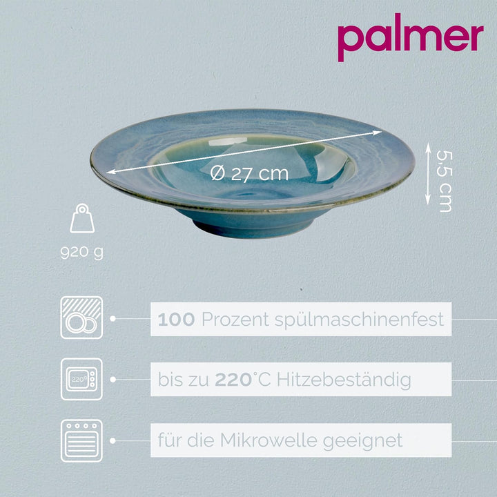 palmer Miami tiefe Teller - 2er-Set - Steinzeug - Ø 27 cm - grün blauer Ton - für Pasta, Suppe oder