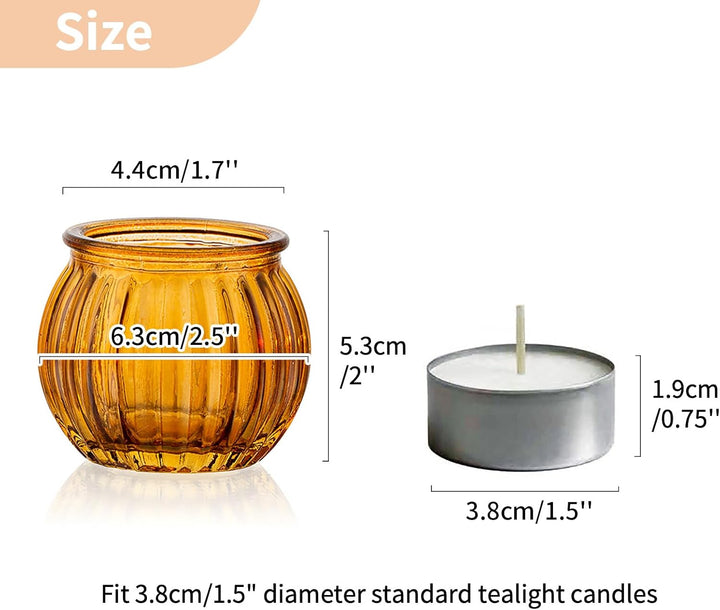 NUPTIO Teelichthalter Teelichtgläser Kürbis Glas - 12 Stück Bernstein Votivkerzenhalter Weihnachten