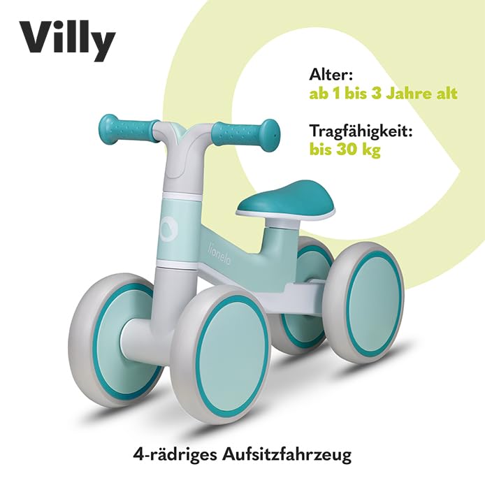 LIONELO VILLY Leichter Laufrad Kinderlaufrad 4 Räder ab 1 bis 3 Jahre alt (bis 30 kg), vordere Dämpf