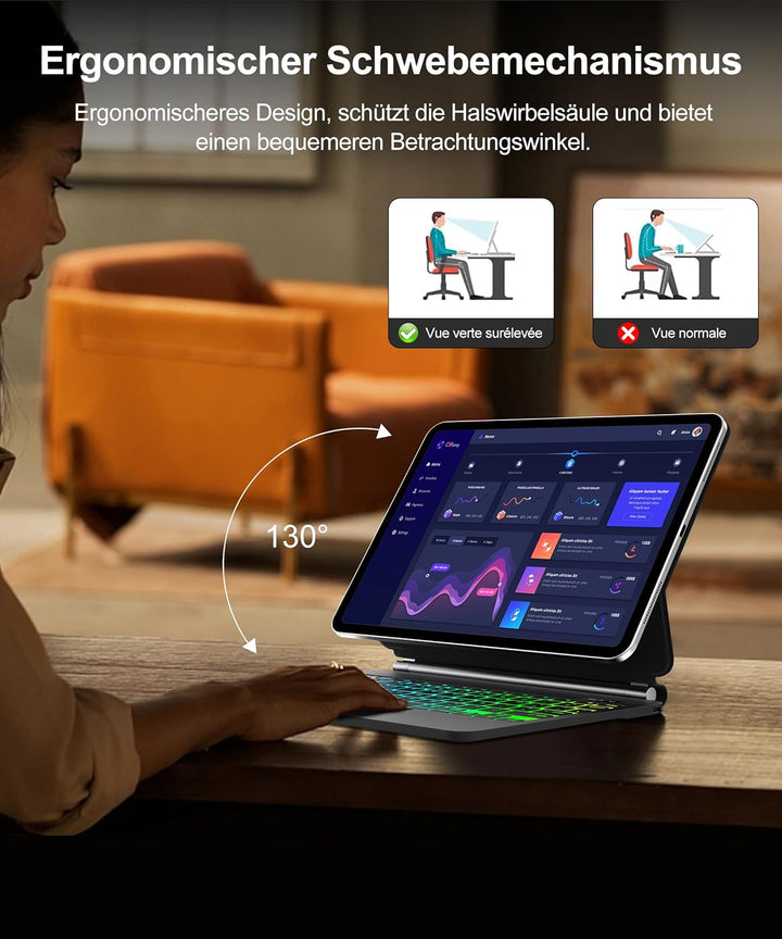 JADEMALL Magic Keyboard für iPad Air 11“ (M3 2025/M2 2024) – Mit 7-Farben RGB Beleuchtung, Präzision