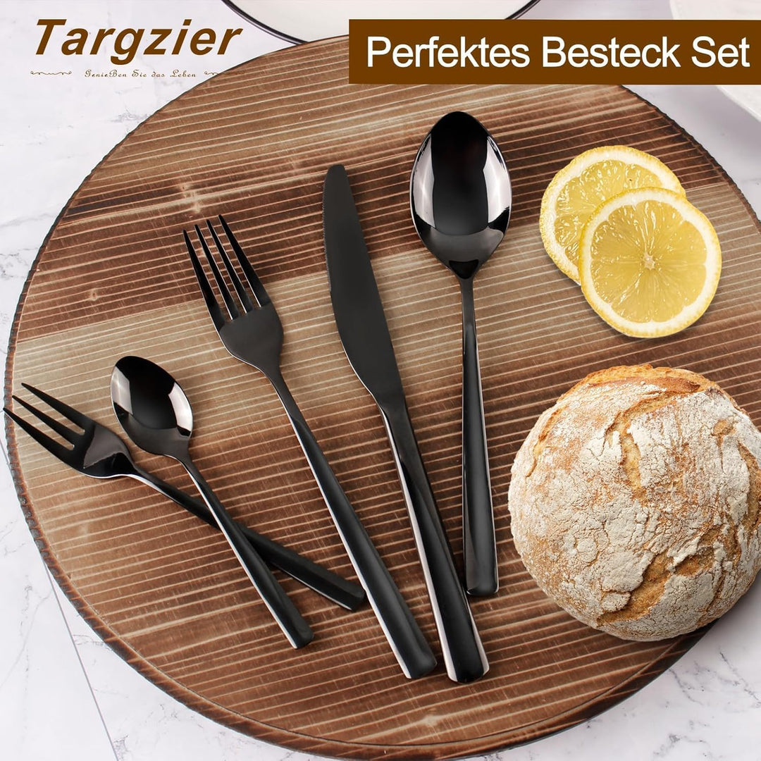 Schwarz Besteck Set 6 Personen, 30-teilig Edelstahl Besteck Schwarz, Schwarzes Besteck Set mit Messe