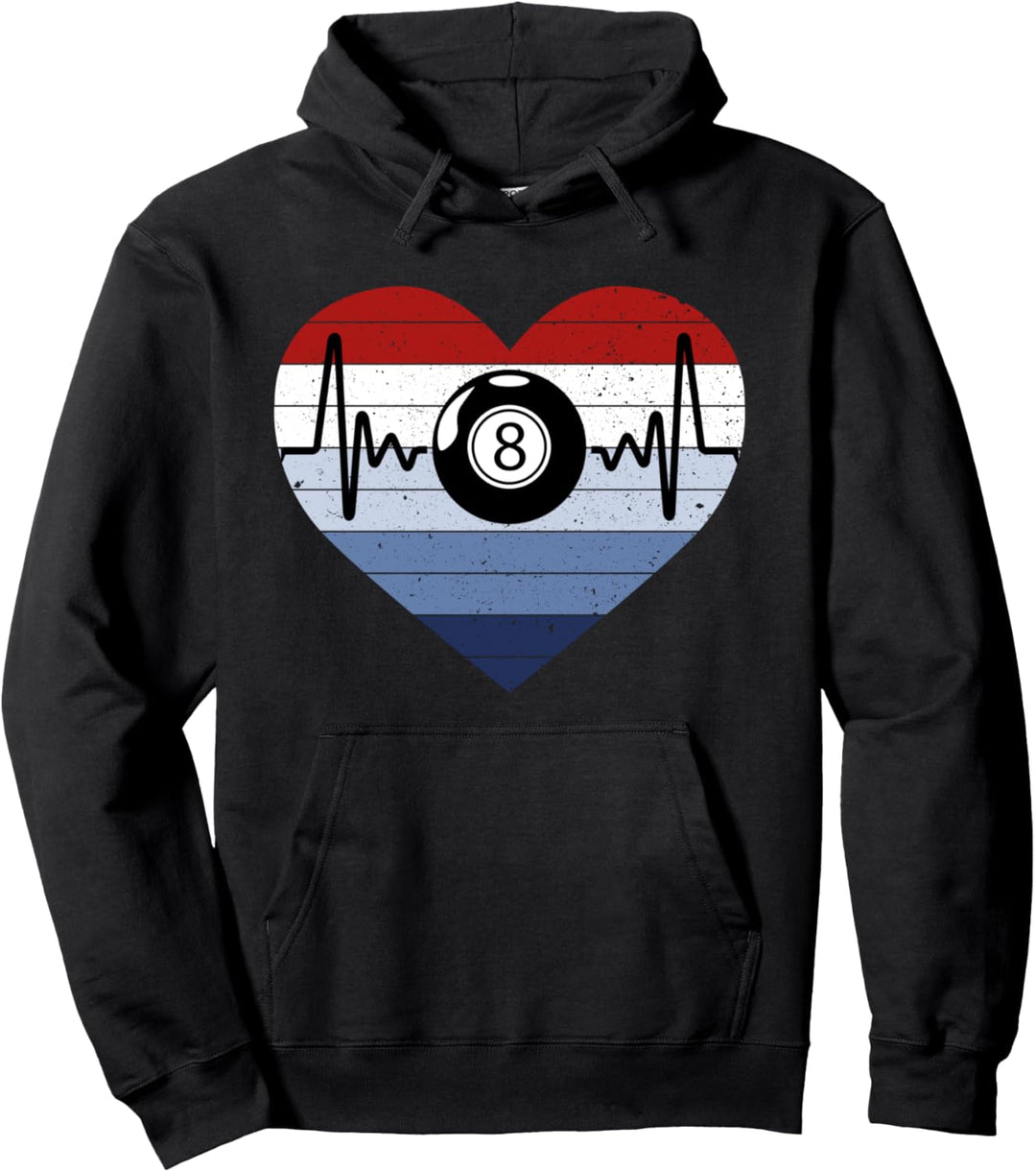 I Love Pool Billard mit Herzschlag-Motiv, Rot / Weiss / Blau Pullover Hoodie