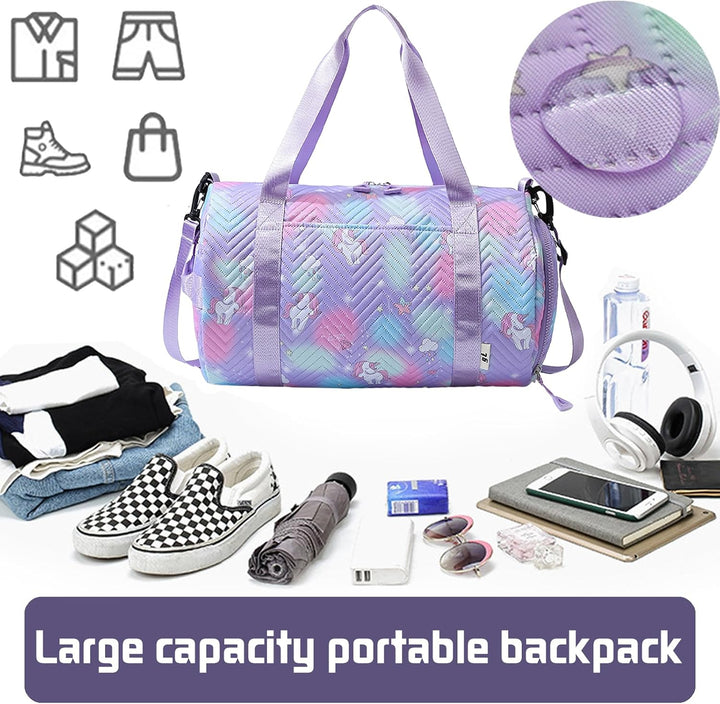 YOUYIKE Sporttasche Mädchen, Einhorn Yogatasche, Reisetasche Kinder, Schwimmtasche, Wasserdicht Turn
