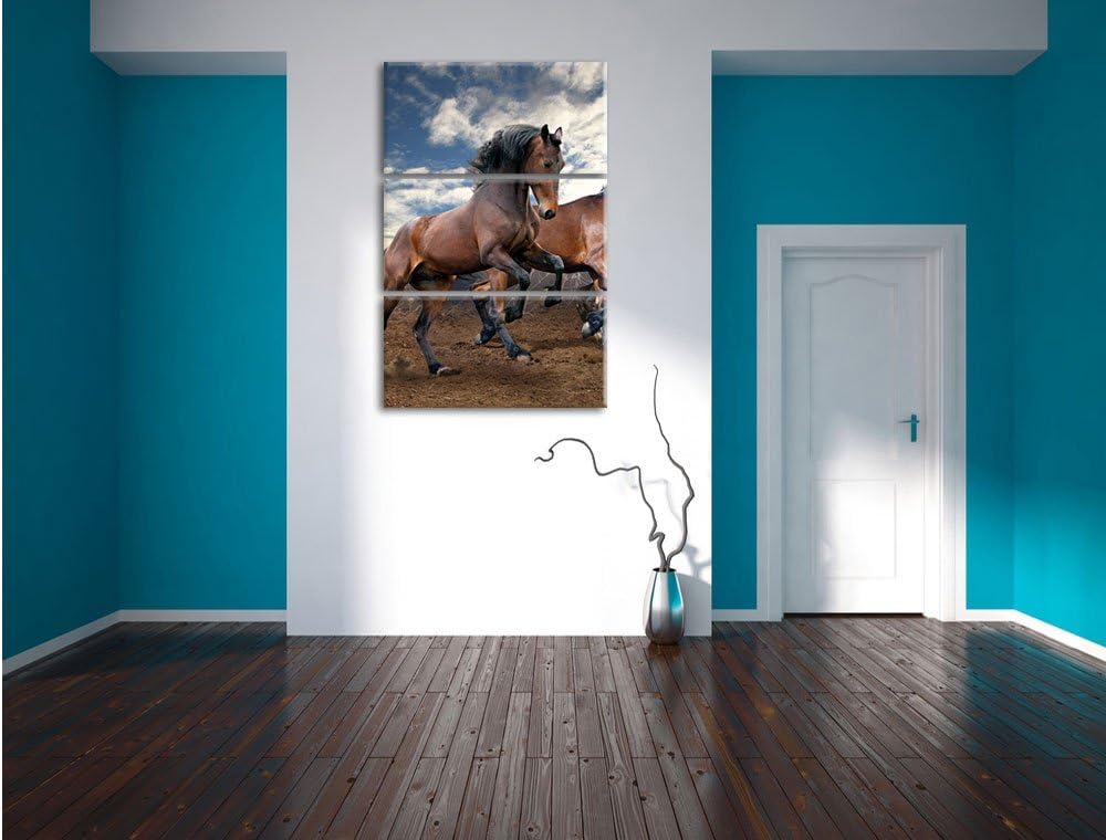 Pixxprint Wildpferde als Leinwandbild/Grösse: 3 Teilig (120x80) cm/Wandbild/Kunstdruck/fertig bespan