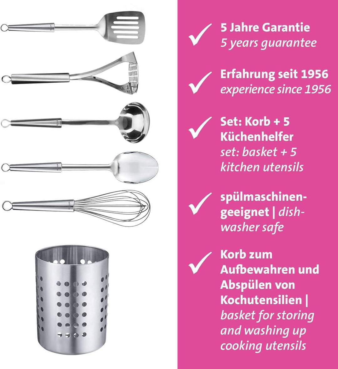 Westmark 6tlg Küchenhelfer-Set Glory – Wender, Kartoffelstampfer, Schöpfkelle Gemüselöffel, Schneebe