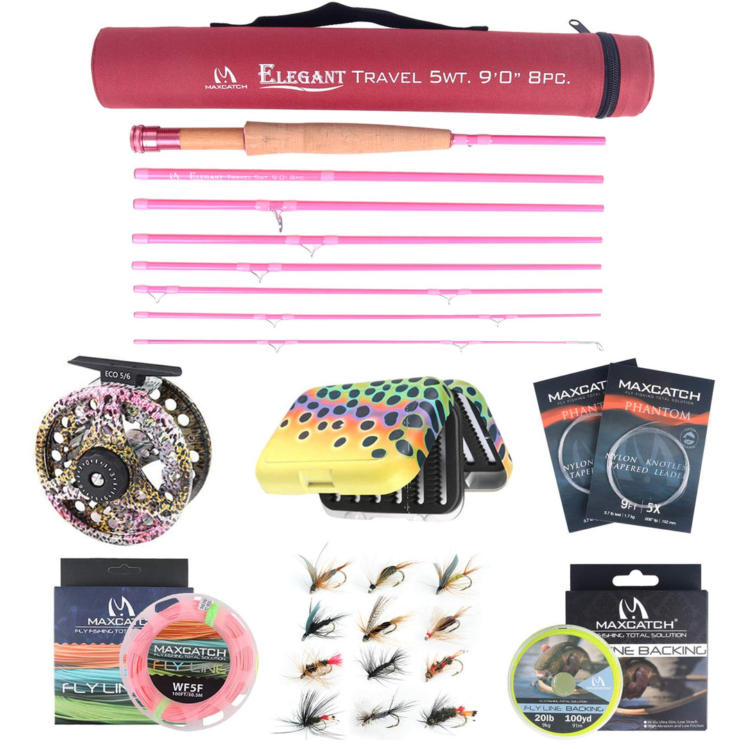 MAXIMUMCATCH Elegant Pink Fliegenrute für Damen, 2/5 wt, 6’6’’/9ft, 4 Teile Fliegenfischen Rute Comb