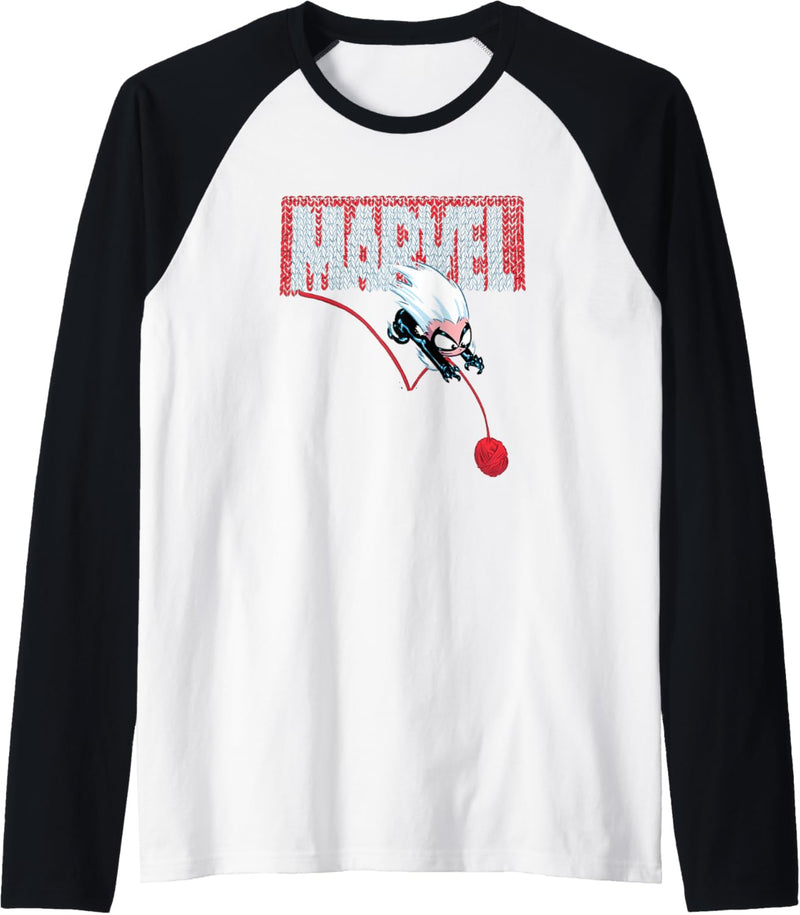 Marvel Spider-Man Cartoon Kawaii Black Cat Knit Marvel Logo Raglan