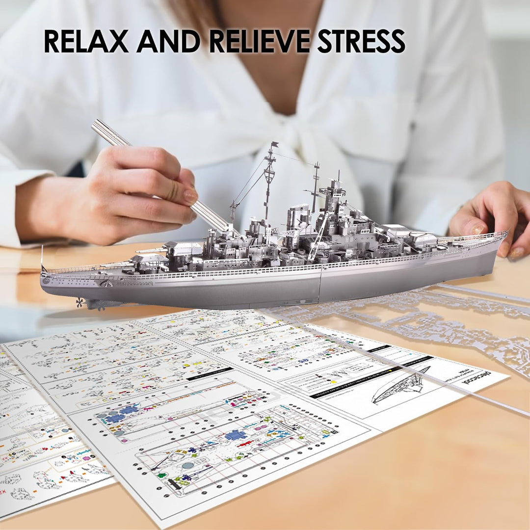piececool 3D Puzzle Metall Bismarck-Schlachtschiff 3D Metall Puzzle Militärmodell 340 Edelstahl, Gan