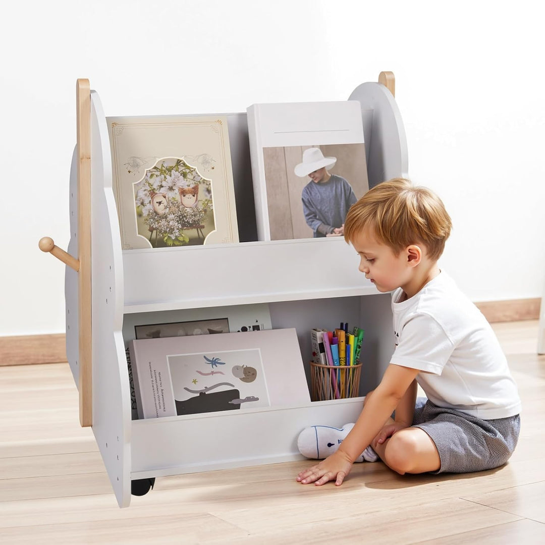 homewell Kinder Bücherregal auf Rollen, 2 Fächer Doppelseitiges Bücherständer für Kinderzimmer, Büch
