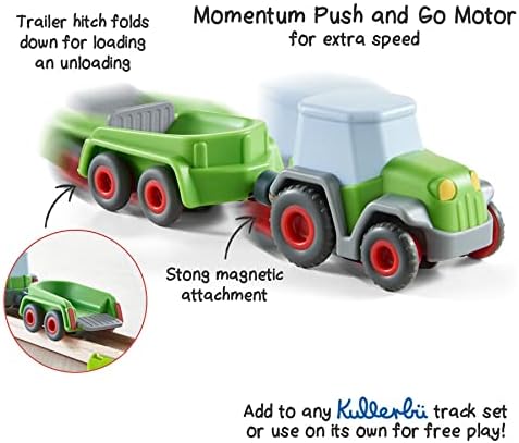 HABA 305562 - Kullerbü – Traktor mit Anhänger, Kugelbahnzubehör ab 2 Jahren, grün