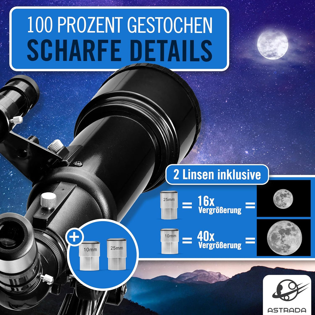 ASTRADA® Teleskop [70/400] mit Stativ & Handyhalterung - astronomisches Fernrohr Teleskop für Kinder