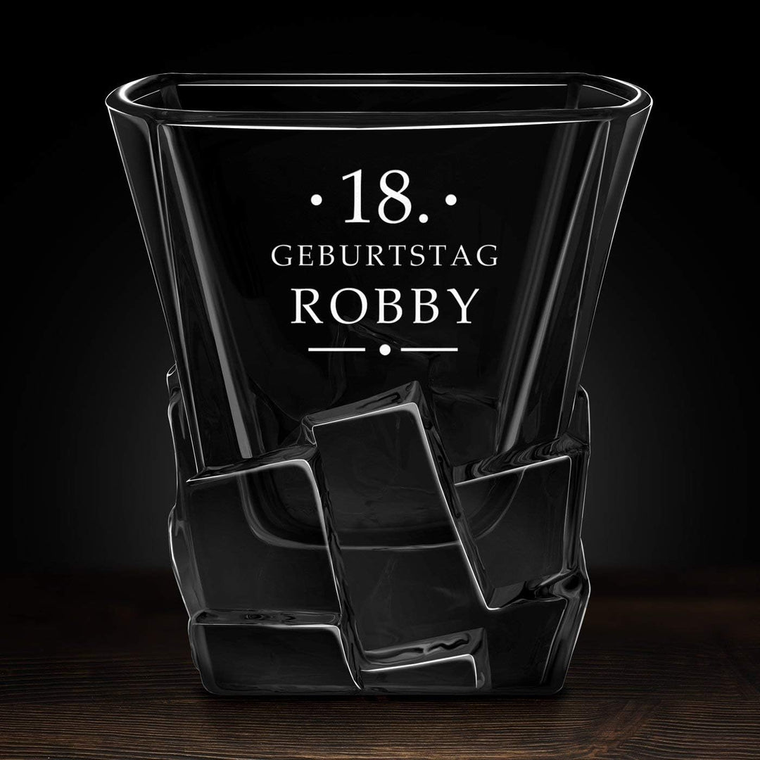 Maverton Whisky Steine Set - in Holzbox mit Gravur - 8 Eiswürfel & 2 Whisky Gläser, Zange, Samtbeute