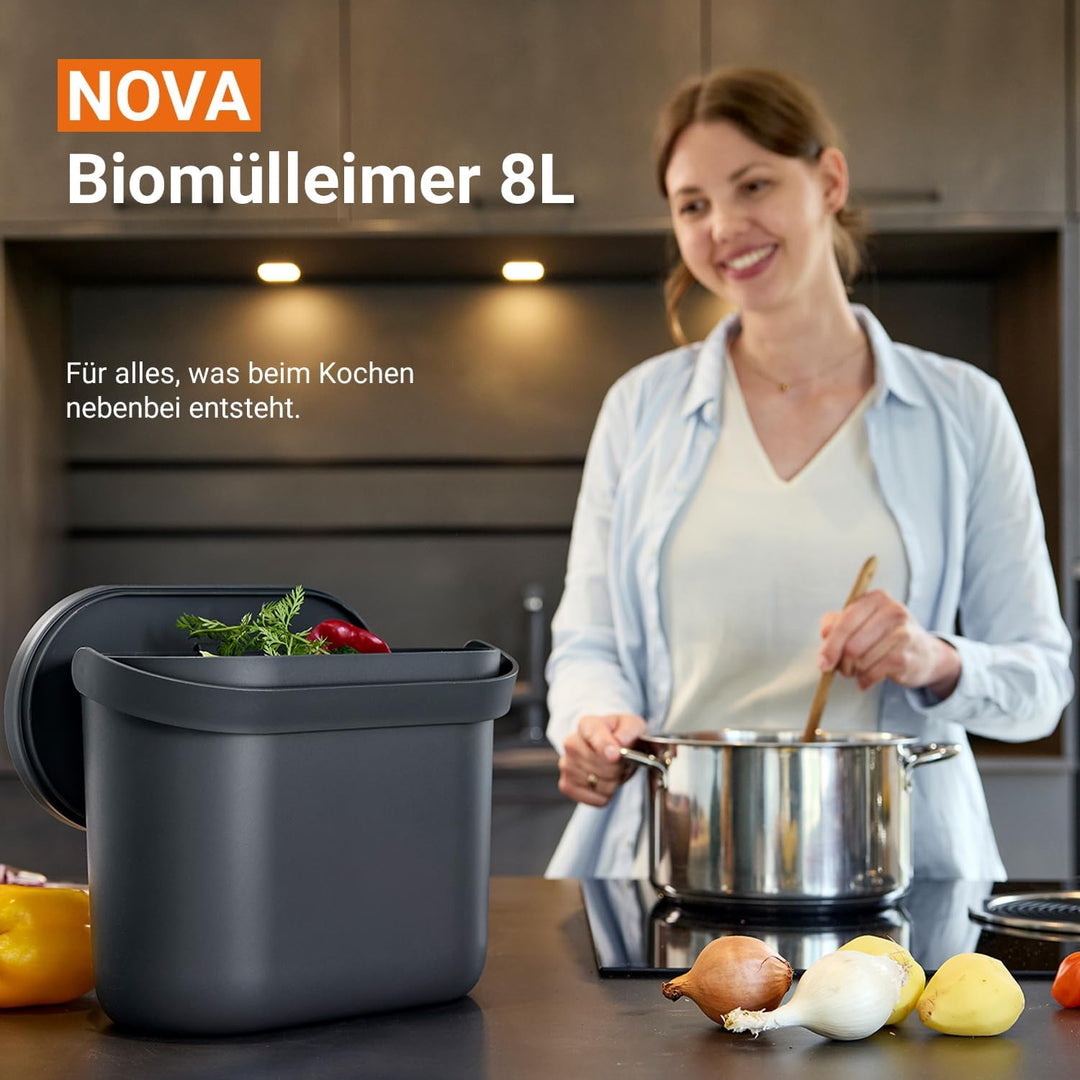 GARANTIA NOVA Biomülleimer 8 Liter Graphite Grey - für klare Küchenordnung auf der Arbeitsplatte - m