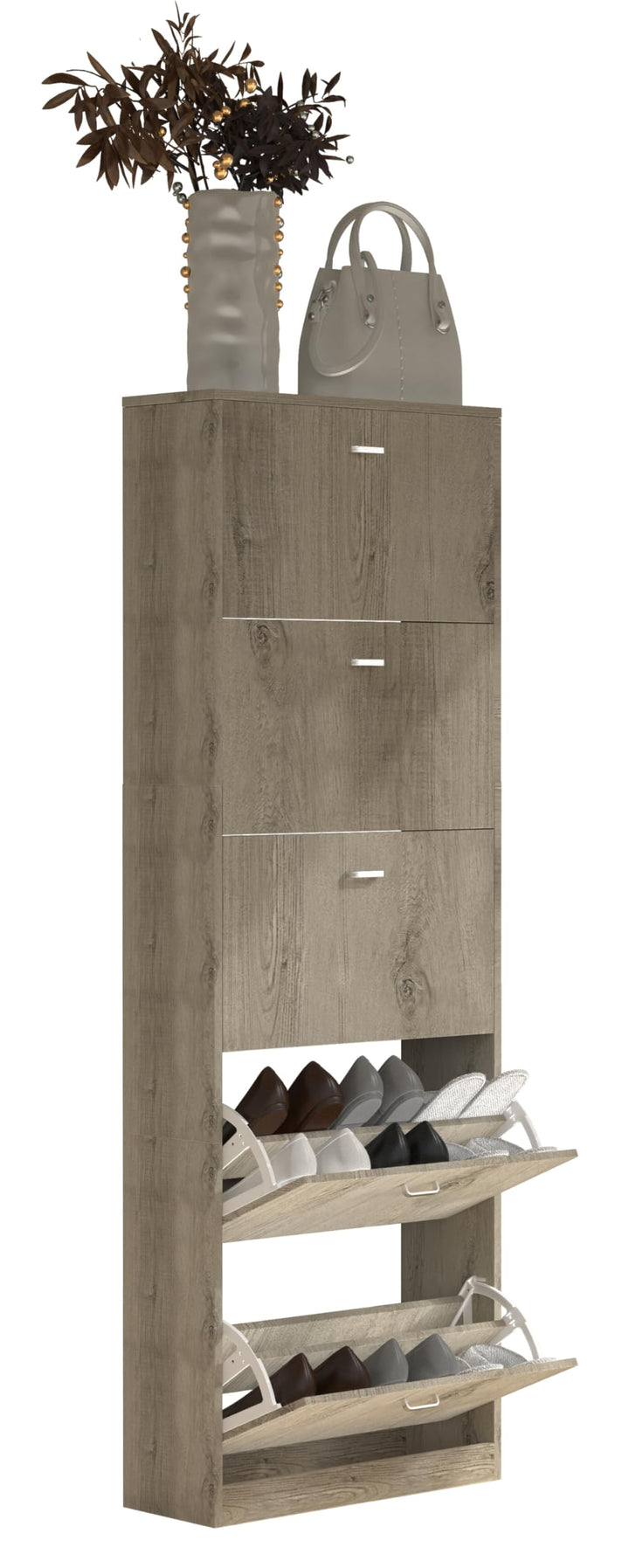 VCM Holz Schuhschrank | Masse: H. 170 x B. 59 x T. 22 cm | 5 Klappen - Sipos XL Honig-eiche, Honig-e