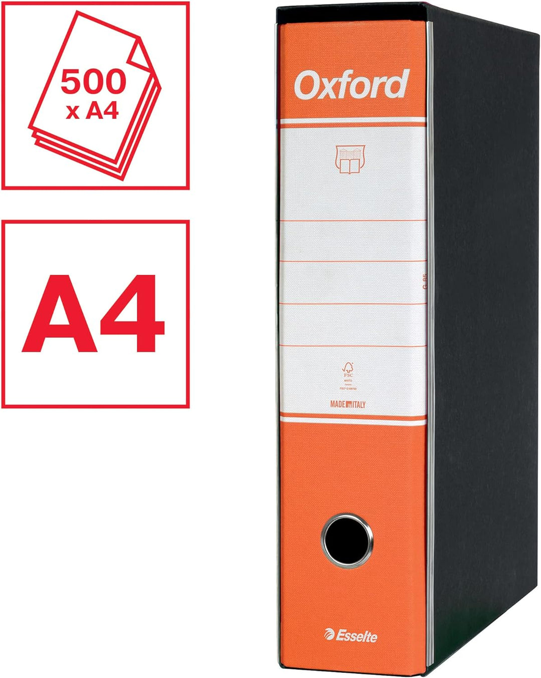 Esselte OXFORD Ordner mit Uhrwerk Nr. 1 im Protokollformat mit 8 cm Rücken - Orange, 6 Stück