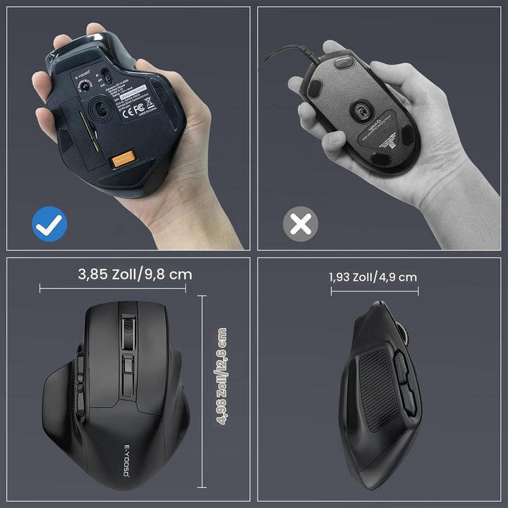 Bluetooth-Maus Grosse Maus für grosse Hände, Wireless Mouse Kabellos mit Tri-Mode (Bluetooth 5.0/4.0