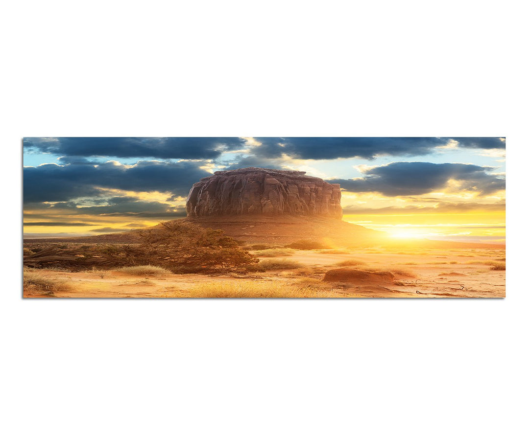 Paul Sinus Art Panoramabild auf Leinwand und Keilrahmen 150x50cm USA Monument Valley Fels Sonnenunte