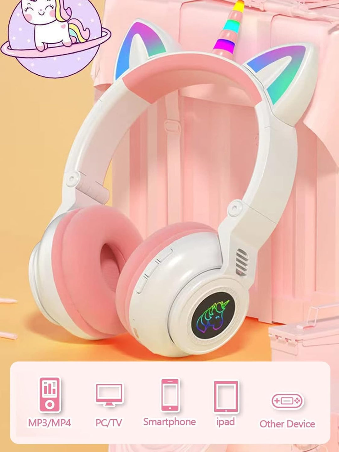 Katzenohr Kopfhörer Kindergeburtstag Geschenke Kind LED Katzenohren Einhorn Bluetooth Kabellose Over