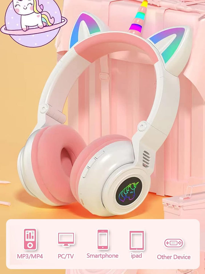 Katzenohr Kopfhörer Kindergeburtstag Geschenke Kind LED Katzenohren Einhorn Bluetooth Kabellose Over