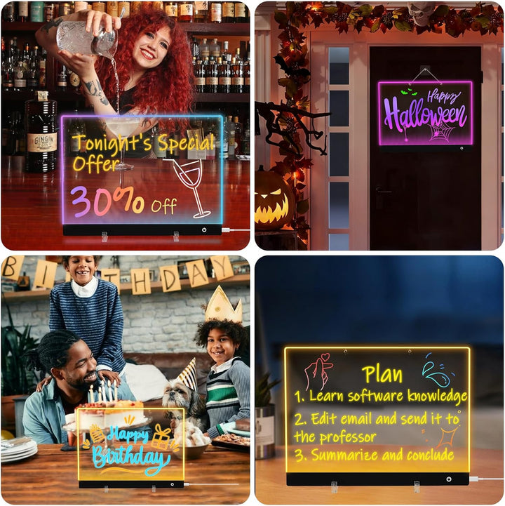 LED Notiztafel mit Farben, LED Schreibtafel mit 6 Farben & 5 Modi, 30x20cm Acryl Notiztafel, Maltafe
