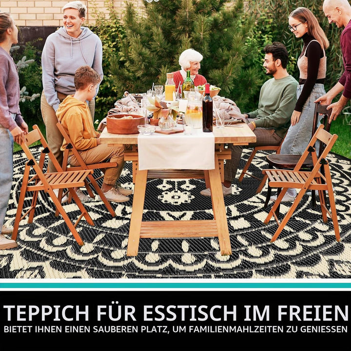 Capslpad Rund Aussenterrasse Teppich ∅300cm Wende Picknickmatte Wasserdichter Kunststoff-Strohteppic