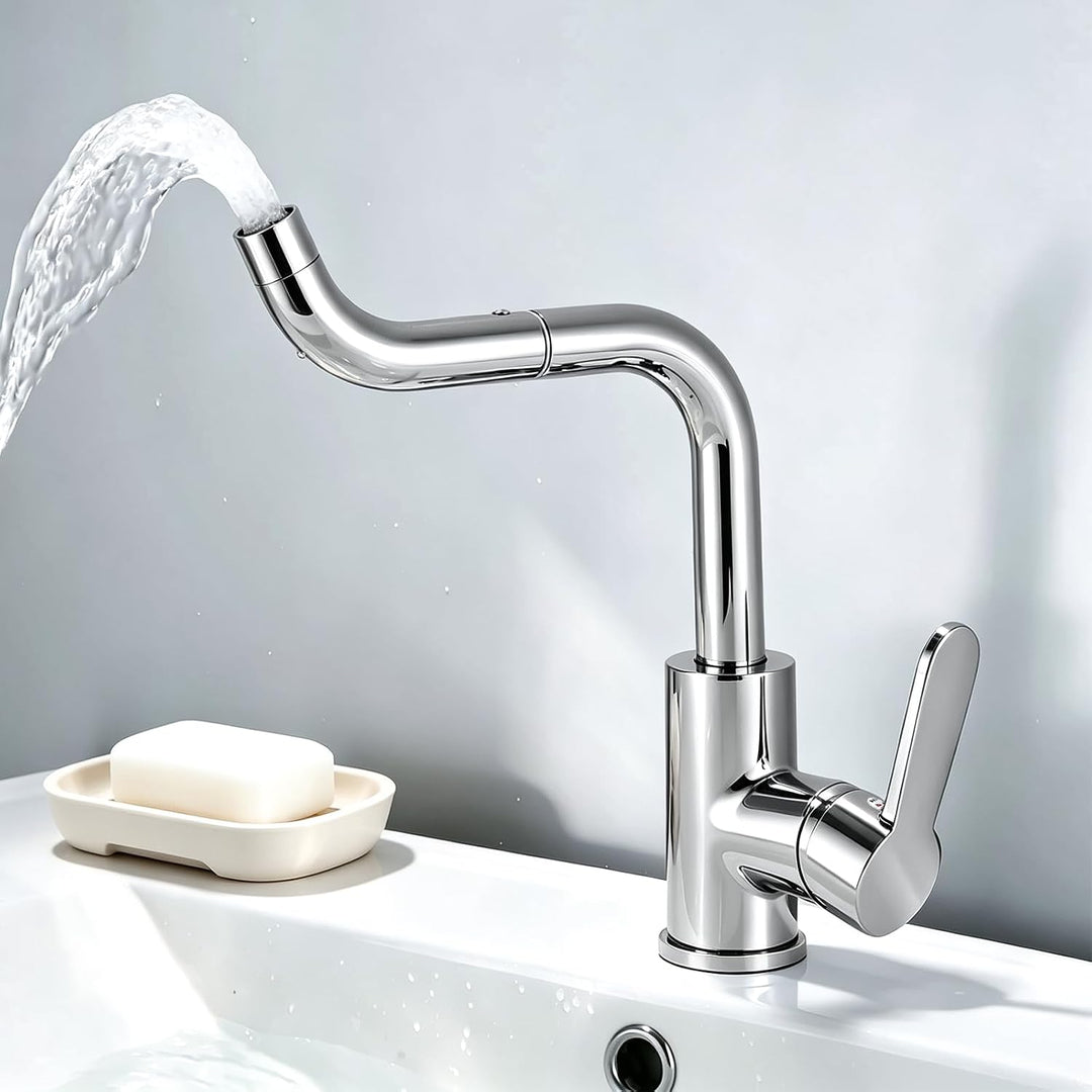 Wasserhahn Bad 360° Dreh Waschtischarmatur Hoch Edelstahl 304 Chrom | Mischbatterie Waschbecken Arma