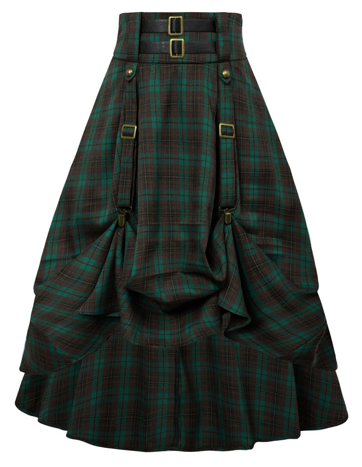 SCARLET DARKNESS Damen Mittelalter Rock Steampunk Knielang mit Schnalle und Riemen Gothic Rock Pirat