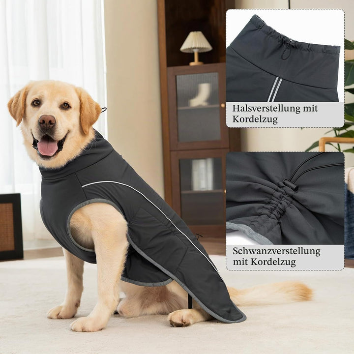 Hundemantel Warm Wasserdicht Hundejacke Winter Fleecemantel Hund Regenjacke Reflektierend mit Reissv