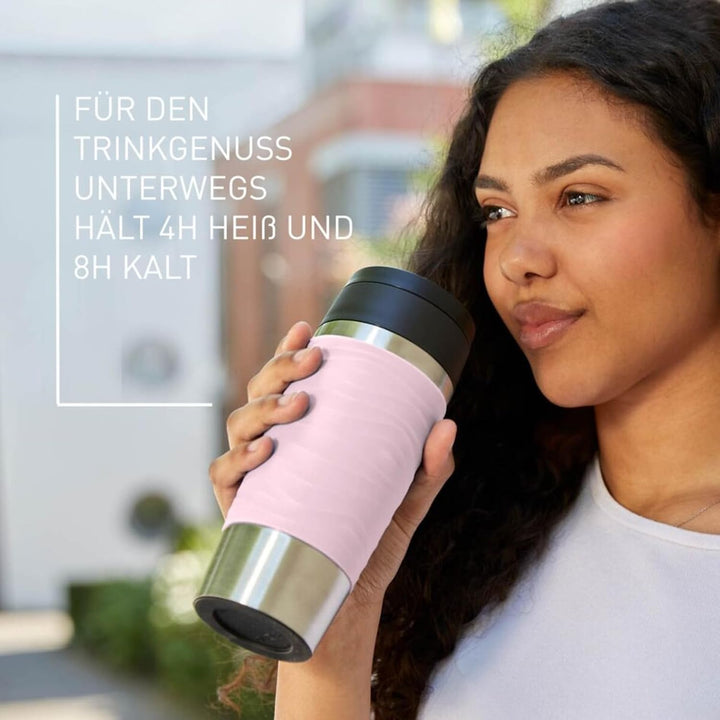 Emsa N20214 Travel Mug Wave Isolierbecher 0,36 Liter | neuer Komfort-Schraubverschluss | Edelstahl |