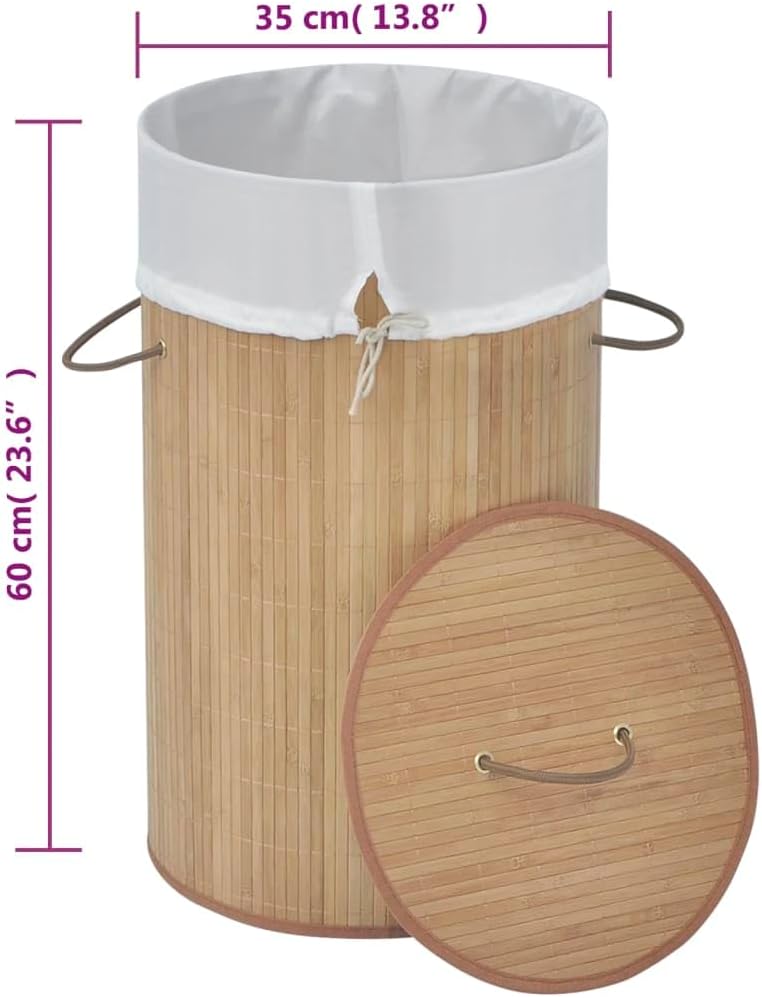 vidaXL Bambus Wäschebox Wäschekorb Wäschesammler Wäschetruhe Wäschekörbe Natur Hellbraun Ø 35 x 60 c