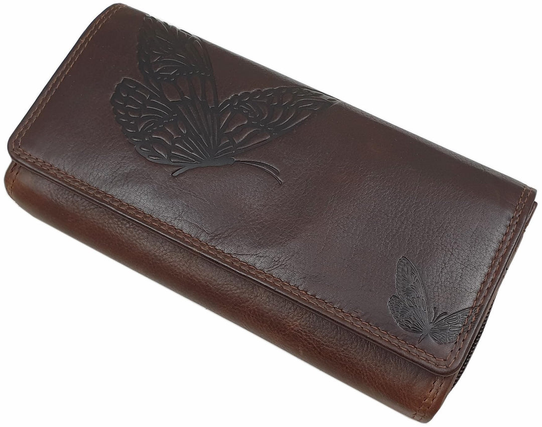 Grosse Rindleder Damen Geldbörse/Geldbeutel/Portemonnaie/Geldtasche mit RFID & NFC Schutz (Mit Schme