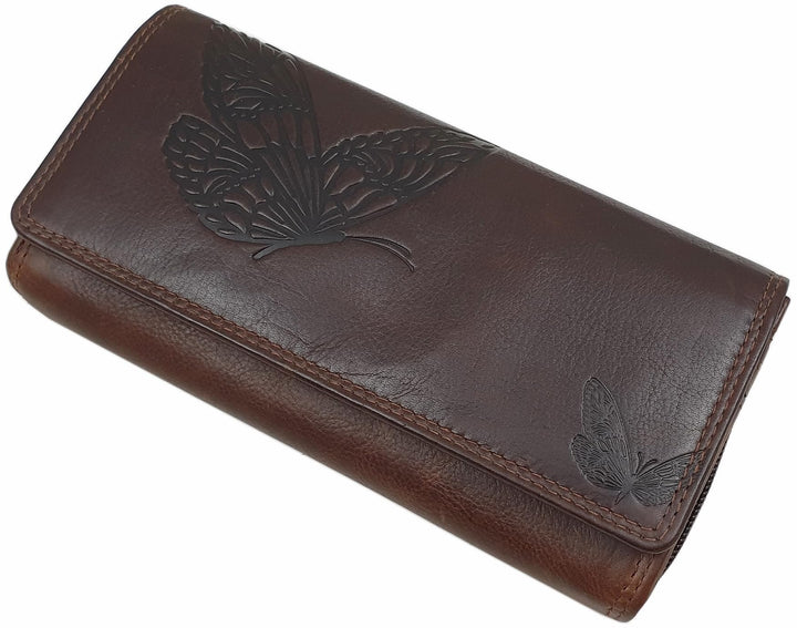 Grosse Rindleder Damen Geldbörse/Geldbeutel/Portemonnaie/Geldtasche mit RFID & NFC Schutz (Mit Schme