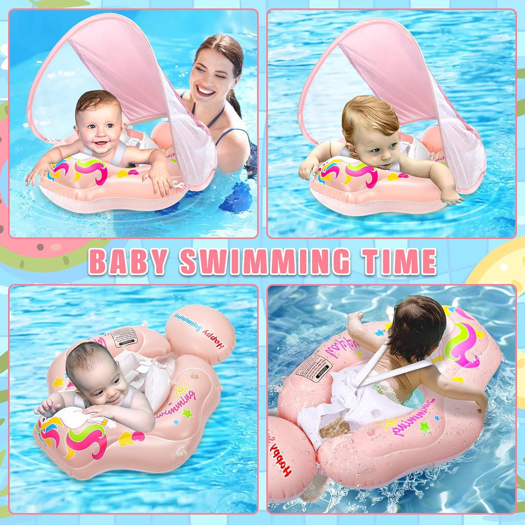 Schwimmring Baby mit Sonnendach Abnehmbarem Sonnendach Schwimmsitz Kleinkinder Schwimmhilfe für Klei
