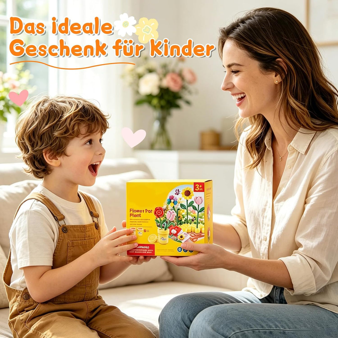 VBACALA Knete Set Kinder Blumen DIY, Flower Bouquet Bastelset Kinder, Knetblumen Selber Machen mit B