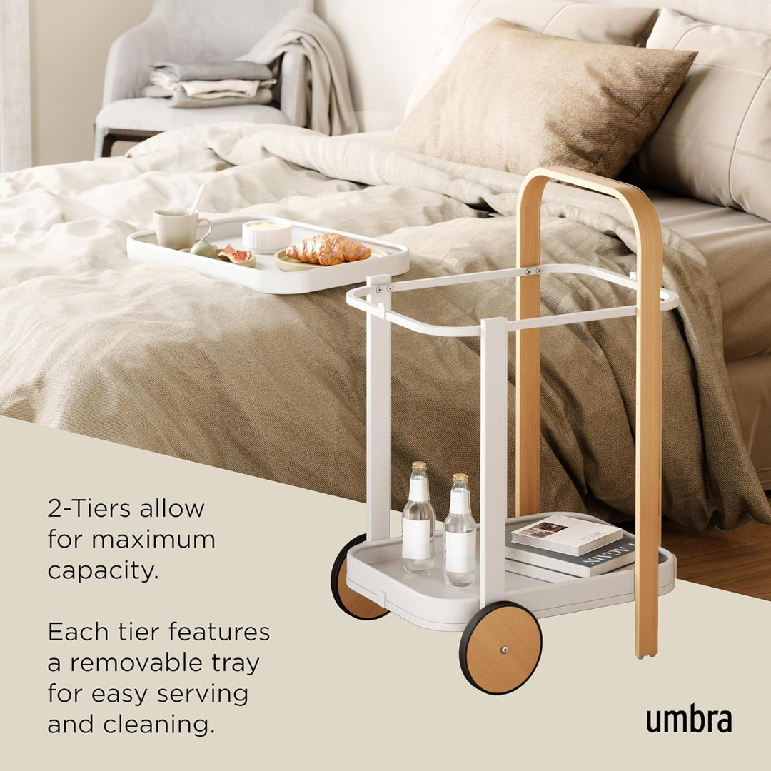 Umbra Bellwood Barwagen, Servierwagen und Beistelltisch mit 2 Etagen und herausnehmbaren Metall Tabl