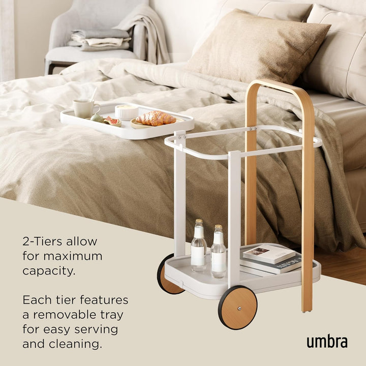 Umbra Bellwood Barwagen, Servierwagen und Beistelltisch mit 2 Etagen und herausnehmbaren Metall Tabl