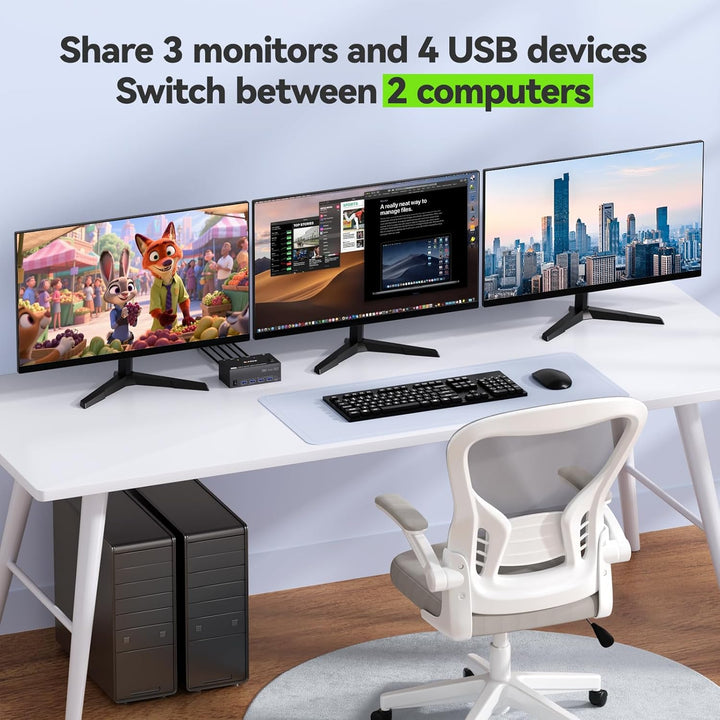 KVM Switch 2 PC 3 Monitore 8K@60Hz,MLEEDA HDMI Displayport KVM Switch Triple Monitor für 2 PC Teilen