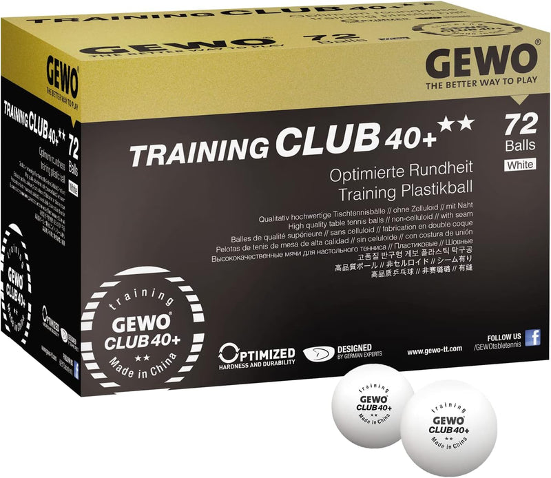 GEWO Training Club Tischtennisbälle - 2 Sterne Tischtennis-Ball 40+ aus ABS Plastik mit Naht - Hochw